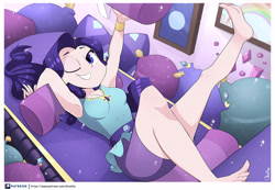 Size: 6916x4797 | Tagged: safe, artist:ohiekhe, rarity, human, better together, camping must-haves, equestria girls, armpits, barefoot, belt, breasts, cleavage, clothes, cute, dress, feet, female, humanized, jewelry, legs, miniskirt, moe, necklace, one eye closed, raribetes, rarity's bedroom, scene interpretation, skirt, soles, solo, wink