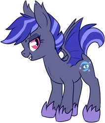 Size: 341x401 | Tagged: safe, artist:lulubell, oc, oc only, oc:night watch, bat pony, pony, fangs, female, grin, mare, night guard, simple background, transparent background