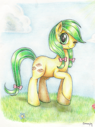 Size: 1483x1970 | Tagged: safe, artist:evomanaphy, apple fritter, apple family member, solo, traditional art