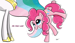 Size: 800x467 | Tagged: safe, artist:ratofdrawn, pinkie pie, princess celestia, alicorn, earth pony, pony, female, horn, mare