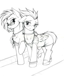 Size: 1031x1225 | Tagged: safe, artist:longinius, dj pon-3, spitfire, vinyl scratch, pony, unicorn, grayscale, monochrome