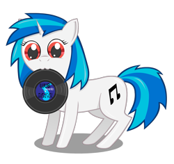 Size: 1541x1455 | Tagged: safe, artist:negasun, dj pon-3, vinyl scratch, pony, unicorn, mouth hold, record, solo, wub