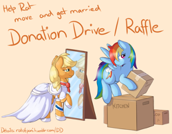 Size: 1280x993 | Tagged: safe, artist:ratofdrawn, applejack, rainbow dash, earth pony, pegasus, pony, appledash, applejack also dresses in style, bride, clop, female, lesbian, mirror, shipping, wedding