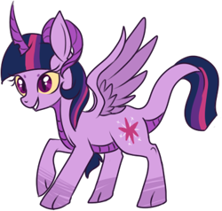 Size: 377x359 | Tagged: safe, artist:lulubell, twilight sparkle, classical unicorn, dracony, leonine tail, simple background, solo, species swap, transparent background, wings