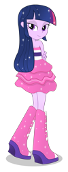 Size: 833x2083 | Tagged: safe, artist:negasun, twilight sparkle, equestria girls, bedroom eyes, boots, clothes, dress, fall formal outfits, high heel boots, solo, sparkles, twilight ball dress