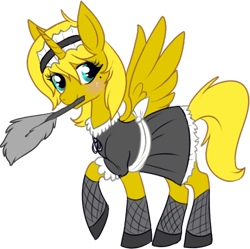 Size: 459x457 | Tagged: safe, artist:lulubell, oc, oc only, oc:ticket, alicorn, pony, alicorn oc, clothes, duster, maid, simple background, solo, transparent background