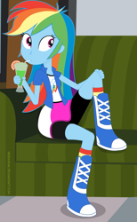 Size: 1087x1764 | Tagged: safe, artist:negasun, rainbow dash, equestria girls, equestria girls (movie), cocktail, drinking, holding legs, raised leg, sitting pretty, solo, vector