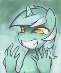 Size: 395x471 | Tagged: safe, artist:soulspade, lyra heartstrings, pony, unicorn, female, hand, insanity, mare, no pupils, solo, unlimited power