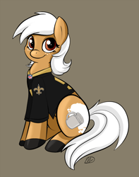 Size: 1000x1270 | Tagged: safe, artist:meggchan, oc, oc only, oc:beignet, american football, clothes, derpycon south, jersey, mascot, new orleans, new orleans saints, nfl, shirt, solo