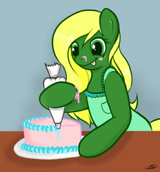 Size: 1000x1079 | Tagged: safe, artist:meggchan, oc, oc only, pony, cake, food, icing bag, solo