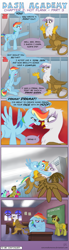 Size: 895x3246 | Tagged: safe, artist:sorcerushorserus, gilda, rainbow dash, griffon, pegasus, pony, comic:dash academy, comic, detention, female, fight, lockers, mare