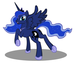 Size: 3121x2692 | Tagged: safe, artist:selenophile, princess luna, alicorn, pony, looking at you, looking back, moonbutt, open mouth, plot, raised hoof, raised leg, simple background, smiling, solo, spread wings, vector, white background