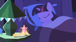 Size: 2667x1500 | Tagged: safe, artist:negasun, twilight sparkle, twilight sparkle (alicorn), alicorn, pony, bed, crown, female, mare, sleeping, solo