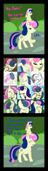 Size: 800x2808 | Tagged: safe, artist:lamia, bon bon, bons away, sweetie drops, earth pony, pegasus, pony, ask skyra and bons away, bon bon is not amused, collage, facehoof, female, mare, pony hat, sitting on head