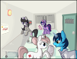 Size: 800x614 | Tagged: safe, artist:lulubell, nurse redheart, octavia melody, twilight sparkle, oc, earth pony, pony, hospital