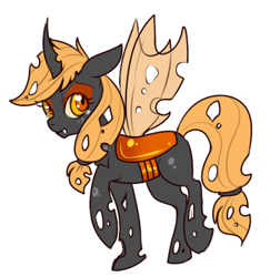 Size: 347x357 | Tagged: safe, artist:lulubell, applejack, changeling, earth pony, pony, changelingified, orange changeling, raised hoof, simple background, solo, white background