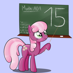 Size: 750x750 | Tagged: safe, artist:ratofdrawn, cheerilee, earth pony, pony, chalkboard, female, holding, looking up, mare, raised hoof, smiling, solo