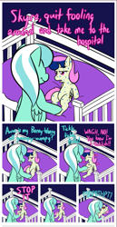 Size: 469x911 | Tagged: safe, artist:lamia, bons away, skyra, pegasus, pony, ask skyra and bons away, female, mare, onomatopoeia, poison joke, raspberry, raspberry noise, tickling, tummy buzz