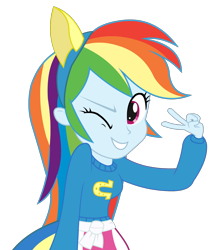 Size: 1250x1458 | Tagged: safe, artist:negasun, rainbow dash, equestria girls, one eye closed, peace sign, simple background, solo, transparent background, vector, wink, wondercolts