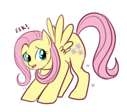 Size: 450x400 | Tagged: safe, artist:lulubell, fluttershy, pegasus, pony, nervous, simple background, solo, squeak, surprised, white background