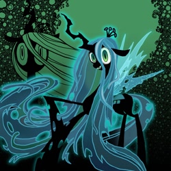 Size: 800x800 | Tagged: safe, artist:sukaponta, queen chrysalis, changeling, changeling queen, abstract background, female, pixiv, solo