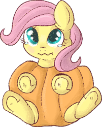 Size: 300x374 | Tagged: safe, artist:lulubell, fluttershy, pegasus, pony, clothes, costume, crying, cute, filly, halloween, nightmare night, pumpkin, shyabetes, simple background, solo, transparent background, younger