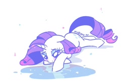 Size: 552x368 | Tagged: safe, artist:kelsea-chan, rarity, pony, unicorn, female, mare, prone, sad, solo, water