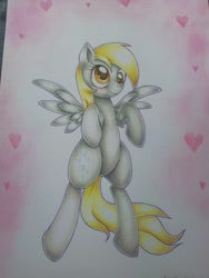 Size: 1536x2048 | Tagged: safe, artist:evomanaphy, derpy hooves, pegasus, pony, female, heart, mare, solo, traditional art