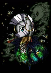 Size: 994x1403 | Tagged: safe, artist:longinius, zecora, firefly (insect), zebra, pipe, portrait, solo