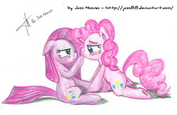 Size: 1024x667 | Tagged: safe, artist:jcosneverexisted, pinkie pie, earth pony, pony, duality, female, lesbian, pinkamena diane pie, selfcest