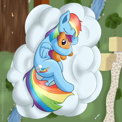 Size: 832x832 | Tagged: safe, artist:ratofdrawn, rainbow dash, scootaloo, pegasus, pony, cloud, female, plushie, scootalove, solo, vertigo