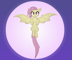 Size: 2639x2222 | Tagged: safe, artist:negasun, fluttershy, bat pony, pony, bats!, fangs, flutterbat, moon, race swap, solo