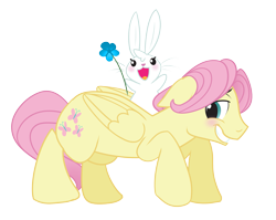 Size: 2393x1909 | Tagged: safe, artist:wicklesmack, angel bunny, angela bunny, butterscotch, fluttershy, pegasus, pony, blushing, floppy ears, flower, male, rule 63, simple background, stallion, transparent background