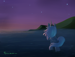 Size: 3300x2500 | Tagged: safe, artist:rinikka, princess luna, alicorn, pony, night, ocean, s1 luna, solo