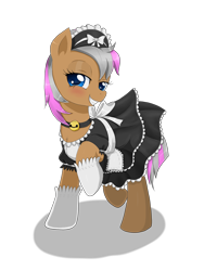 Size: 1536x2048 | Tagged: safe, artist:evomanaphy, oc, oc only, oc:ophelia, bedroom eyes, bell, bell collar, blushing, choker, clothes, collar, female, maid, maid outfit, rule 63, socks, solo