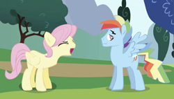 Size: 854x487 | Tagged: safe, artist:chowsupr334, butterscotch, fluttershy, rainbow blitz, rainbow dash, pegasus, pony, sonic rainboom (episode), eyes closed, flutteryay, male, rule 63, scene interpretation, stallion, unimpressed, yay