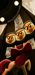 Size: 4000x8500 | Tagged: safe, artist:dimfann, apple bloom, applejack, earth pony, pony, somepony to watch over me, 1984, behind, big brother is watching, parody, poster, screen