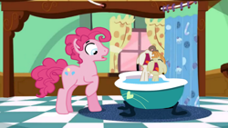 Size: 1366x768 | Tagged: safe, artist:chowsupr334, angel cake, bubble berry, cheese cake, pinkie pie, pound cake, pumpkin cake, earth pony, pony, baby cakes, baby, baby pony, bath, bathtub, cake twins, claw foot bathtub, male, rule 63, sink, stallion