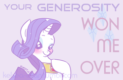 Size: 1280x828 | Tagged: safe, artist:kelsea-chan, rarity, pony, unicorn, blushing, female, fire ruby, mare, sitting, solo