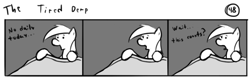 Size: 802x253 | Tagged: safe, artist:tetrapony, derpy hooves, pegasus, pony, comic:the daily derp, bed, comic, female, mare, monochrome, solo, the tired derp