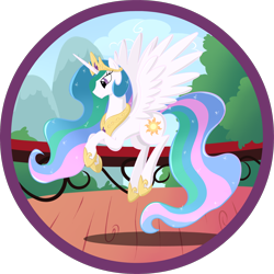 Size: 1862x1862 | Tagged: safe, artist:zap-apple, princess celestia, alicorn, pony, balcony, female, flying, mare, solo