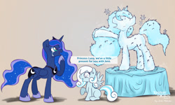 Size: 1600x960 | Tagged: safe, artist:jcosneverexisted, princess luna, oc, oc:snowdrop, alicorn, pony, crying, tears of joy