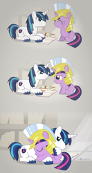 Size: 1200x2250 | Tagged: safe, artist:dm29, shining armor, twilight sparkle, pony, unicorn, book, brother and sister, cute, duo, female, filly, foal, helmet, hug, julian yeo is trying to murder us, male, prone, scroll, stallion