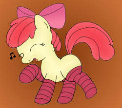 Size: 1800x1601 | Tagged: safe, artist:an-tonio, artist:lord waite, apple bloom, clothes, colored, dancing, music notes, socks, solo, striped socks