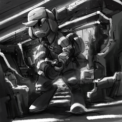 Size: 1227x1227 | Tagged: safe, artist:dimfann, rainbow dash, pegasus, pony, semi-anthro, backpack, bipedal, boots, clothes, epic, female, grayscale, gun, hat, mare, monochrome, ppsh-41, solo, stalingrad, stalliongrad, submachinegun, ushanka, war, wingless, world war ii