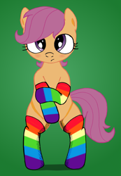 Size: 1875x2708 | Tagged: safe, artist:an-tonio, artist:lord waite, scootaloo, pony, bipedal, blushing, clothes, colored, cute, rainbow socks, socks, solo, striped socks