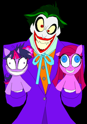 Size: 649x916 | Tagged: safe, artist:terry, pinkie pie, twilight sparkle, earth pony, pony, batman, crossover, hand puppet, pinkamena diane pie, puppet, the joker