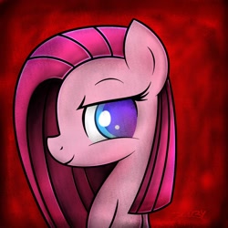 Size: 894x894 | Tagged: safe, artist:heavymetalbronyyeah, pinkie pie, earth pony, pony, abstract background, colored pupils, pinkamena diane pie, profile, solo