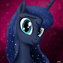 Size: 2500x2500 | Tagged: dead source, safe, artist:selenophile, princess luna, alicorn, pony, cute, looking at you, moonlight inquiries, portrait, raised eyebrow, smiling, solo
