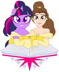 Size: 887x1083 | Tagged: safe, artist:terry, twilight sparkle, semi-anthro, belle, book, clothes, crossover, disney, disney princess, dress, female